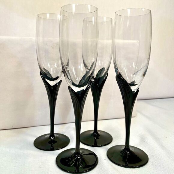 ALEXANDRA-BLACK STEMWARE by MIKASA  (4) CHAMPAGNE GLASSES LIKE NEW CONDITION - Picture 1 of 10